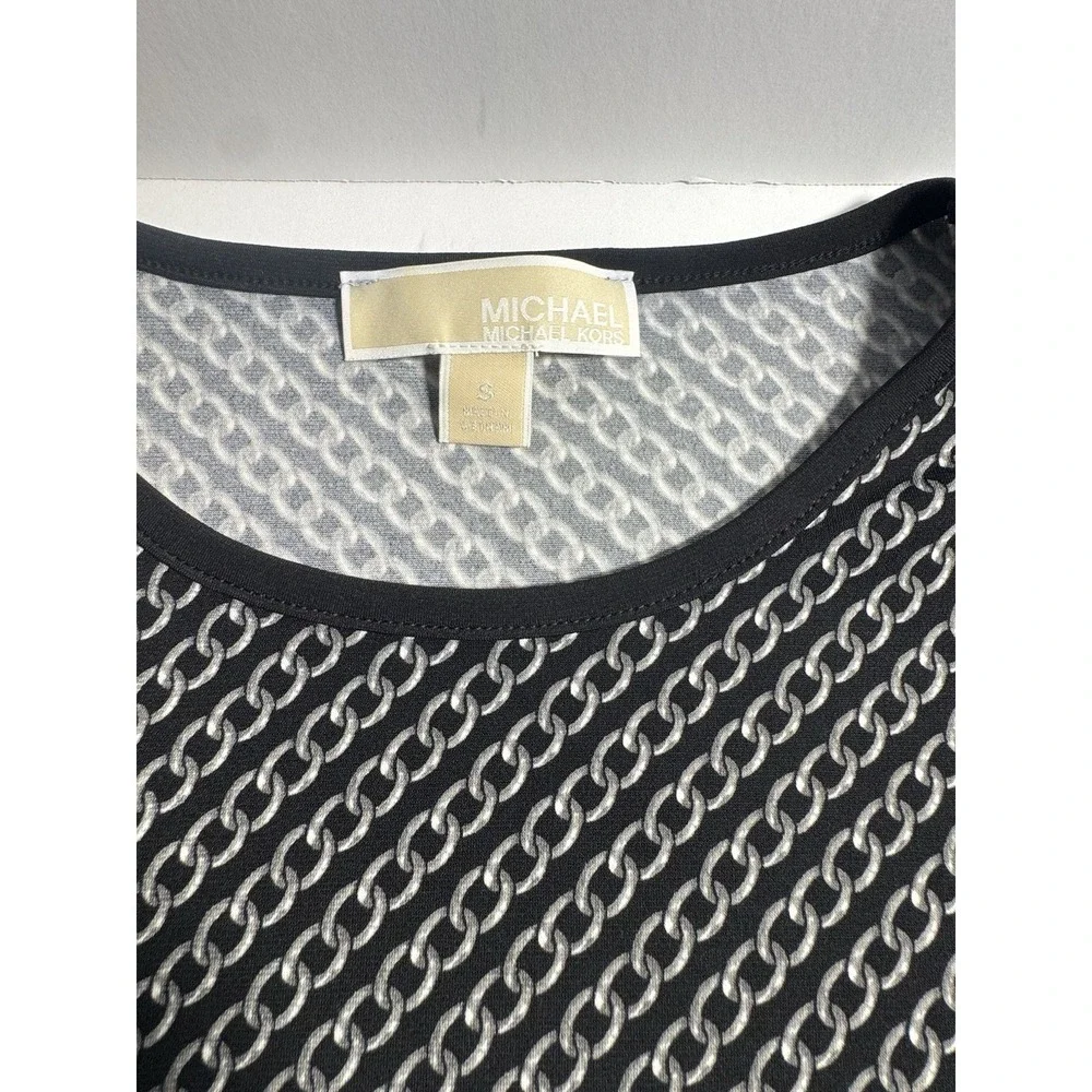 Michael Kors Women Black White‎ Chain Link Print Bell Sleeve Top Size S Blouse